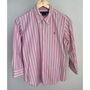 VINTAGE Ralph Lauren Polo Button Up Shirt Womens Pink Long Sleeve Sz 10 Slim Fit